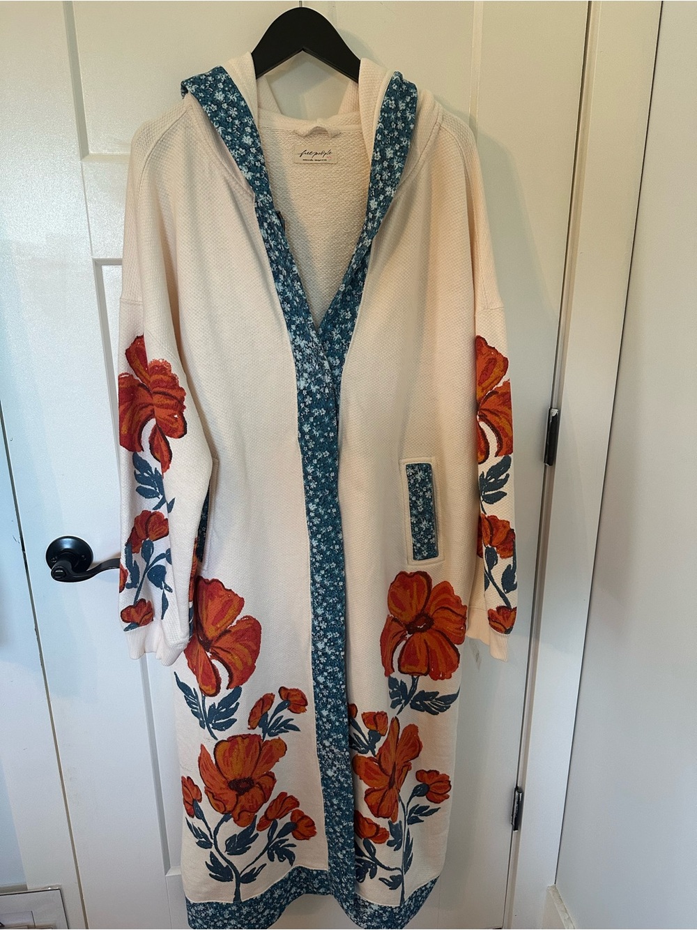 NWT FREE PEOPLE Super Bloom BLUE LAGOON COMBO Maxi Cardigan Jacket SZ MEDIUM - Picture 5 of 11